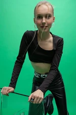 DEFACTO Crop Top U Collar Long Sleeve T-Shirt