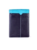 Black leather wallet with blue inset