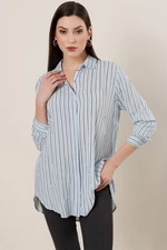 By Saygı Longitudinal Stripe Oversize Shirt Blue