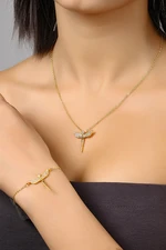 Polo Air Angel Necklace and Bracelet with Zircon Stones Combine Gold Color