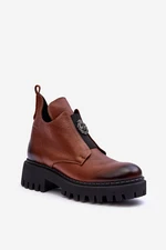 Women's leather ankle boots with embellishments, brown Lemar Lusanna