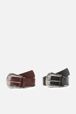 Trendyol Claret Red - Black 2-Pack Women's Buckle Belt