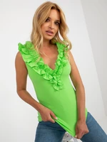 Light green ribbed top with ruffles