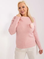 Light pink plus-size sweater with decorative pompom