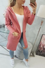 Ordinary sweater with a hood and pockets of light pink color