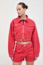 Rifľová bunda Moschino Jeans dámska, červená farba, prechodná, oversize