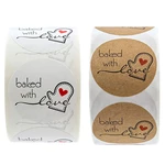 100-500pcs Kraft Paper Baked With Love Stickers Scrapbooking For Package Seal Labels Sticker Cute Handmade Stationery Sticker