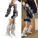 Womens Summer Solid Bows Lacy Leg-Warmers Sweet Gauzes Jokers Leg Wear for DAILY