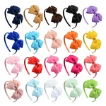 Solid Color Grosgrain Ribbon Bows Baby Girls Elastic Hair Hoop Handmade Double Layer Bowknot Infant Hairband Photography Props