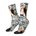 Funny Happy Men's Socks CORGI HOLE MONEY Vintage Harajuku Dog Street Style Seamless Crew Crazy Sock Gift Pattern Printed