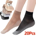 20pcs Spring Summer Socks Ultrathin Women Non-Slip Thin Velvet Silk Socks Ladies Transparent Skin Color Breathable Short Socks