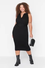 Trendyol Curve Black Polo Neck Slim Knitwear Dress With A Belt