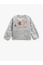 Koton New Year's Themed Sweat with Pocket Detail and Ribbon