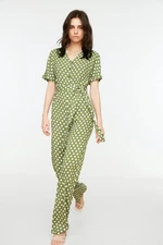 Trendyol Khaki Belted Polka Dot Jumpsuit