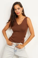 Cool & Sexy Women's Brown Ladder Collar Knitwear Blouse YV83