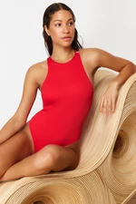 Trendyol Red Halter Neck Textured Regular Swimsuit with Accessories