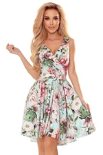 Dress with a longer back, neckline and belt Numoco