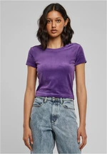 Women's short velvet T-shirt in purple color