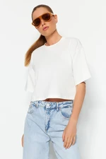 Trendyol Ecru Limited Edition 100% Cotton Crop Knitted T-Shirt