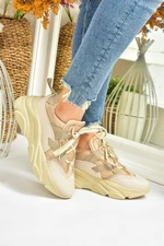 Fox Shoes Beige Thick Soled Women's Sneakers Sports Shoes