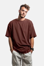 Trendyol Brown pánske basic tričko s krátkym rukávom 100% bavlnené crew s výstrihom