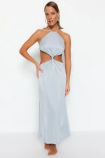 Trendyol Blue Fitted Maxi Knitted Cut Out/Window Beach Dress