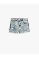 Koton Denim shorts with pockets, frayed details, tassels around the edges, and an adjustable elasticated waist.