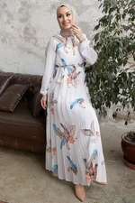 InStyle Ares Feather Pattern Chiffon Dress - White