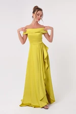 Lafaba Women's Oil Green Bateau Neck Satin Evening & Prom Dress