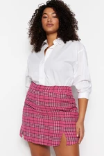 Trendyol Curve Checked Patterned Tweed Skirt in Fuchsia