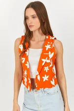 armonika Women's Orange Patterned Crop Vest Without Buttons