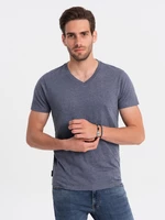 Ombre BASIC men's classic cotton T-shirt with a crew neckline - blue melange