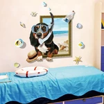 Miico Creative 3D Cartoon Summer Diving Dog Frame PVC Removable Home Room Decor Sticker