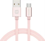 Datový kabel Swissten Textile USB/MicroUSB, 0,2m, růžovo/zlatý