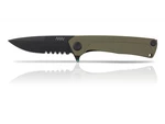 Zatvárací nôž ANV® Z100 s kombinovaným ostrím G10 Liner Lock - Olive Green rukoväť, čierna čepeľ - DLC (Farba: Olive Green , Varianta: Čierna čepeľ - 