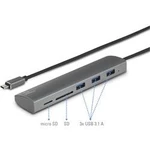 USB 3.0 hub Renkforce 3+2 porty, se zabudovanou čtečkou SD karet, s hliníkovým krytem, 36.5 mm, stříbrná