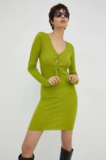 Vlnené šaty Résumé zelená farba, mini, priliehavé