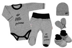 Baby Nellys 5-ti dílná soupravička do porodnice Little Princess - šedá, vel. 56 (1-2m)