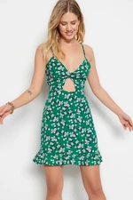 Trendyol Green A-Line Mini Woven Floral Dress With Window/Cut Out Detail