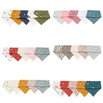 5 Pcs/Set Newborn Baby Bibs Feeding Drool Bibs Solid Color Cartoon Snap Button Soft Triangle Towel Cotton Baby Bibs Wholesale