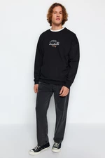 Trendyol Black Oversize/Wide Cut Crew Neck Long Sleeve Car Print Sweatshirt