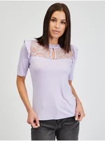 Orsay Světle fialové dámské tričko s krajkou - Dámské
