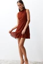 Trendyol Plum A-line Ruffle Lined Mini Woven Dress