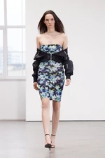 Trendyol Limited Edition Blue Floral Printed Mini Strapless Neck Flexible Knitted Dress