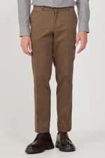 ALTINYILDIZ CLASSICS Men's Light Brown Comfort Fit Relaxed Cut Side Pocket Cotton Diagonal Patterned Trousers