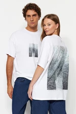 Trendyol White*002 Unisex Oversize Devrim Erbil Printed Knitted T-Shirt