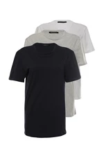 Trendyol Navy-Grey-White Basic Slim/Slim Fit 100% Cotton 3 Pack Short Sleeve T-Shirts