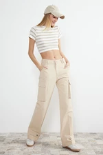 Trendyol Beige More Sustainable High Waist Wide Leg Jeans with Cargo Pockets