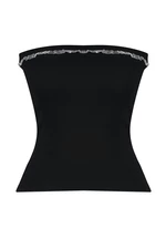 Trendyol Black Ribbed Strapless Collar Woven Garnished Fitted Cotton Flexible Crop Knitted Blouse