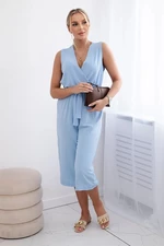 Jumpsuit with a tie at the waist with straps in blue